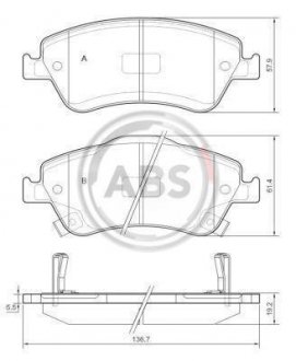 Гальмівні колодки перед. Toyota Auris 07-12 (bosch) (136,7x57,9x19,2) A.B.S. 37620