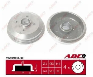 Фото гальмівний барабан ABE C6G008ABE Гальмівний барабан ABE C6G008ABE