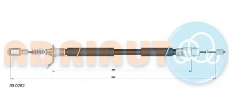 Трос ручнго тормоза задн. лев. CHRYSLER GRAND VOYAGER 01-08 (короткая база) ADRIAUTO 09.0262