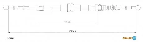 VW Трос ручного тормоза прав/лев Caddy 04-. (1705/540mm) ADRIAUTO 55.0224.1