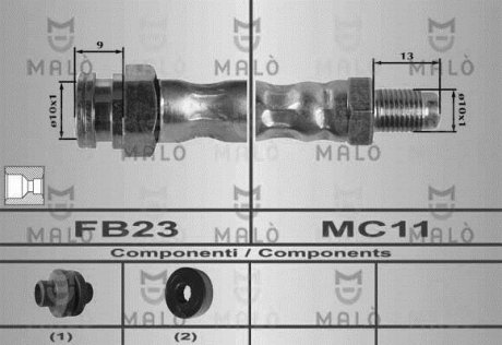 Шланг тормозной передний FIAT DOBLO 00-09, DOBLO (119) 05-н.в. Akron-Malo 80448 (фото 1)
