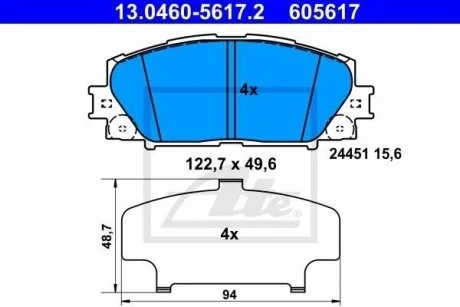 Колодки тормозные дисковые, к-т ATE 13046056172