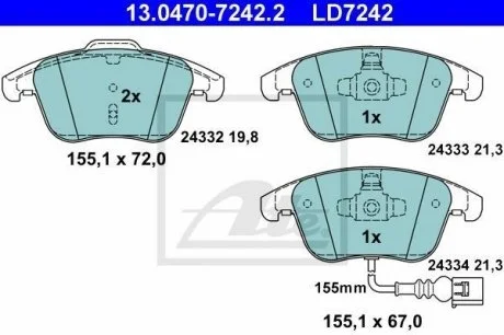 Гальмівні колодки дискові перед ATE 13047072422