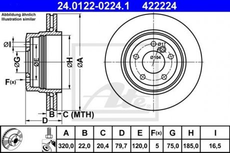 Гальмівний диск задній вент. BMW X3(E83) 20i-35d (320x22) ATE 24.0122-0224.1 (фото 1)