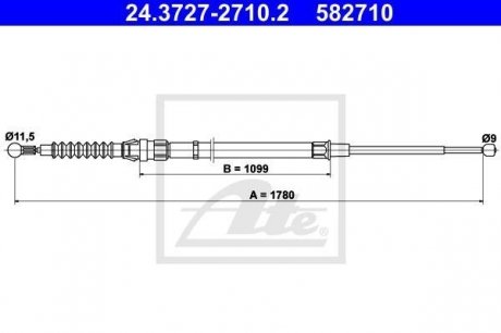 Трос гальмівний SKODA RAPID 12- /L+P/ ATE 24372727102