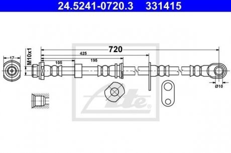 Шланг гальмівний передній прав MITSUBISHI L200 05- ATE 24524107203