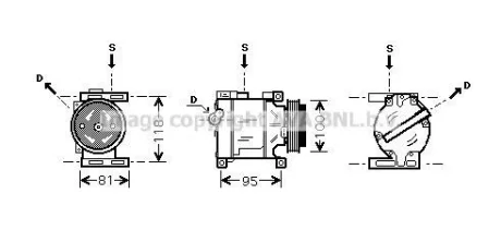 Компрессор кондиционера Fiat 500 (08-), Doblo (01-), Punto (00-) AVA AVA COOLING FTAK090