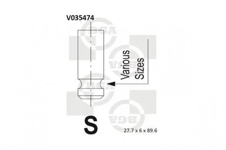 Клапан двигателя ROVER 214/414я1.4я16Vя(K16)я89- 27,8x6x89,6 BGA V035474