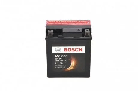 Мотоциклетна акумуляторна батарея AGM 12V 6 А*ч 100А - кратн. 6 шт BOSCH 0092M60060 (фото 1)