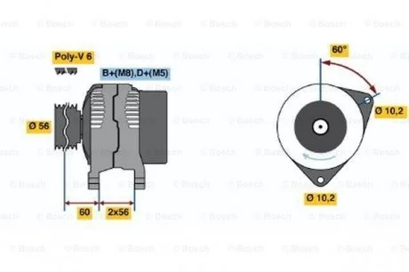 Генератор_ 14V 120A OPEL/SAAB Calibra/Omega/Vectra/900/9000 \'\'2,0-3,2 \'\'92-03 BOSCH 0986039250