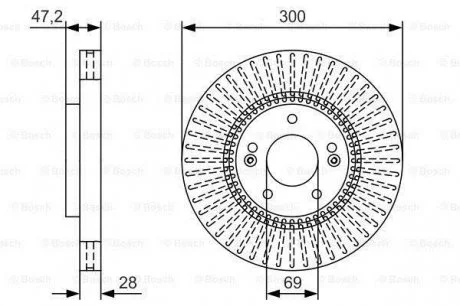 Тормозной диск HYUNDAI Sonata/ix35 F&#039;2,0-2,409&gt;&gt; BOSCH 0986479U43 (фото 1)