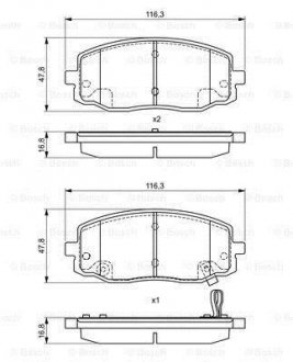 Гальмівні колодки дискові HYUNDAI/KIA i10/Picanto \'\'F "04>> BOSCH 0986495377 (фото 1)