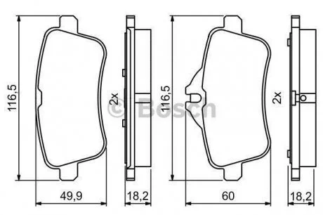 Комплект гальмівних колодок, дискове гальмо BOSCH 0986495403 (фото 1)