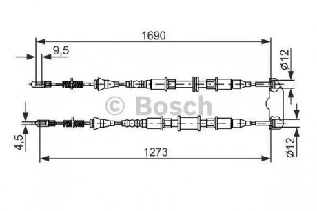 OPEL Трос ручного тормоза задний Astra 92- BOSCH 1987477129