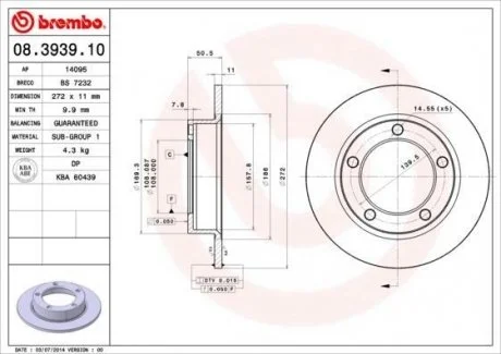 Тормозной диск пер. LADANIVA BREMBO 08.3939.10