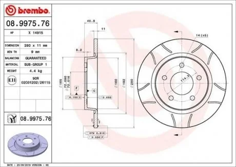 TARCZA HAMULC. MAZDA 5 05- TY? BREMBO 08.9975.76