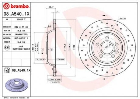 TARCZA HAMULC. FORD MONDEO 07- TY? BREMBO 08.A540.1X