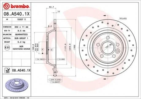 Гальмівний диск зад. Kuga I 08-/Mondeo IV 07-/Range Rover Evoque 11- (302x51mm) BREMBO 08.A540.1X