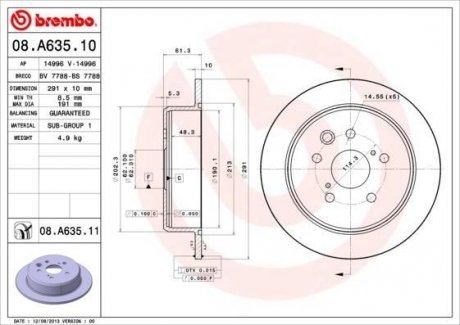 Тормозной диск BREMBO 08.A635.11 (фото 1)