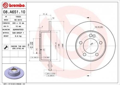 Тормозной диск BREMBO 08.A651.10 (фото 1)