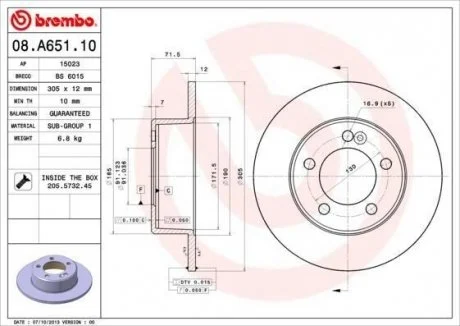 Тормозной диск BREMBO 08.A651.10