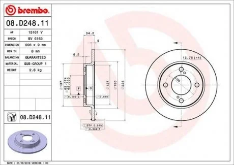 Диск гальмівний BREMBO 08.D248.11