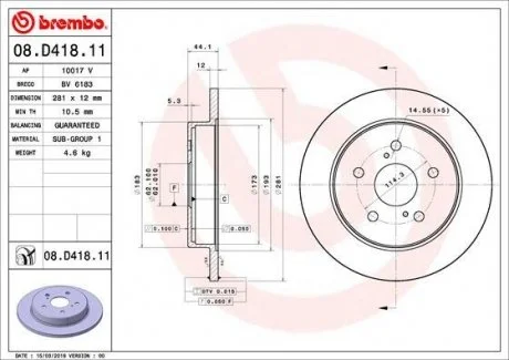 TARCZA HAMULC. TOYOTA C-HR 16- TY? BREMBO 08.D418.11