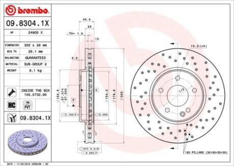 Гальмівний диск пер. W203/CL203/S203 01- (300x47mm) BREMBO 09.8304.1X