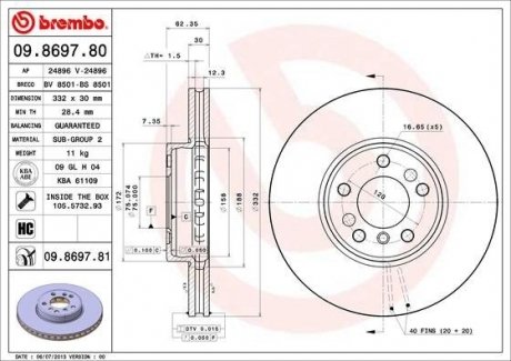 Гальмівний диск Painted disk BREMBO 09.8697.81 (фото 1)