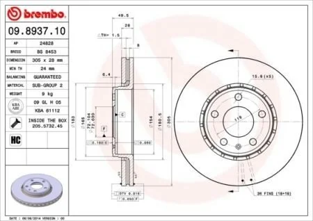 TARCZA HAMULC. RENAULT TRAFIC 01- BREMBO 09.8937.11