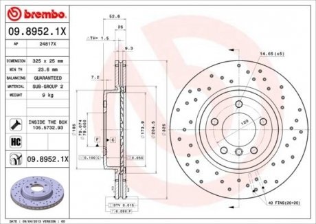 Тормозной диск BREMBO 09.8952.1X (фото 1)