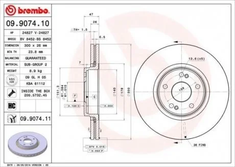 Тормозной диск BREMBO 09.9074.11