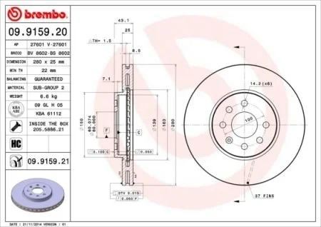 Тормозной диск BREMBO 09.9159.21