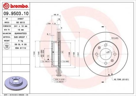 Гальмівний диск BREMBO 09.9503.10 (фото 1)