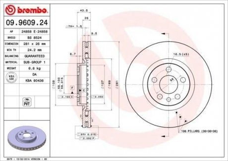 Тормозной диск BREMBO 09.9609.24