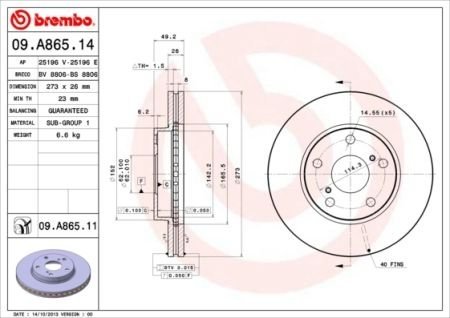 Тормозной диск Painted disk BREMBO 09.A865.11 (фото 1)