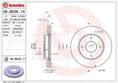 Фото 1 - гальмівний диск BREMBO 09.B526.10 Гальмівний диск BREMBO 09.B526.10 (фото 1)