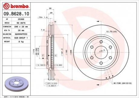 Гальмівний диск BREMBO 09.B628.10 (фото 1)