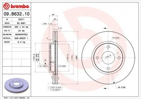 Гальмівний диск BREMBO 09.B632.10 (фото 1)