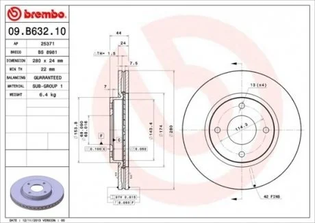 Тормозной диск BREMBO 09.B632.10