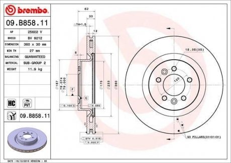 Гальмівний диск передній BREMBO 09.B858.11 (фото 1)