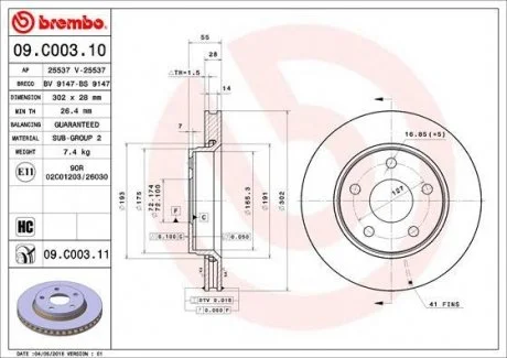 TARCZA HAMULC. JEEP WRANGLER 06- PRZ?D BREMBO 09.C003.11