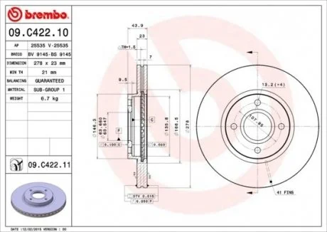 Гальмівний диск BREMBO 09.C422.11