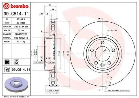 TARCZA HAMULC. LANDROVER DISCOVERY V 16- PRZ?D BREMBO 09.C514.11