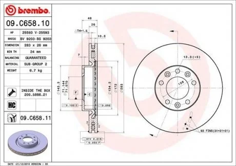 TARCZA HAMULC. PEUGEOT 308 II 13- PRZ?D BREMBO 09.C658.11 (фото 1)