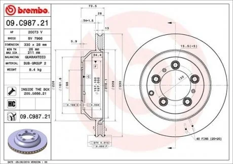 TARCZA HAMULC. PORSCHE CAYENNE 17- TY? BREMBO 09.C987.21