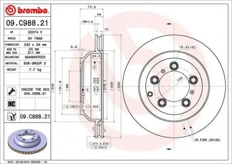 TARCZA HAMULC. PORSCHE CAYENNE 17- TY? BREMBO 09.C988.21
