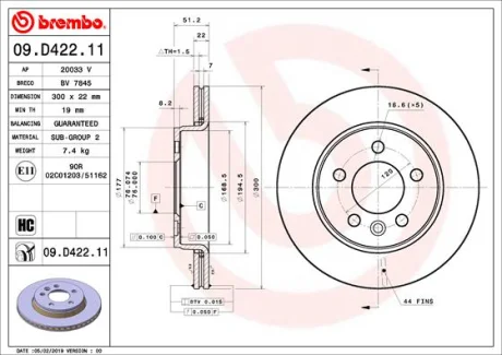 Диск гальмівний задн. BREMBO 09.D422.11