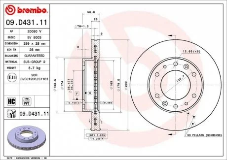 TARCZA HAMULC. HYUNDAI H350 15- PRZ?D BREMBO 09.D431.11