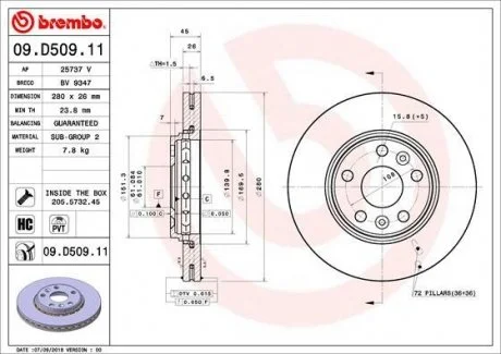 TARCZA HAMULC. RENAULT KANGOO 08- BREMBO 09.D509.11